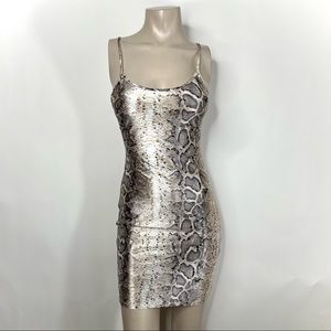 NWT Taupe Snakeskin Print Satin Cami Mini Dress